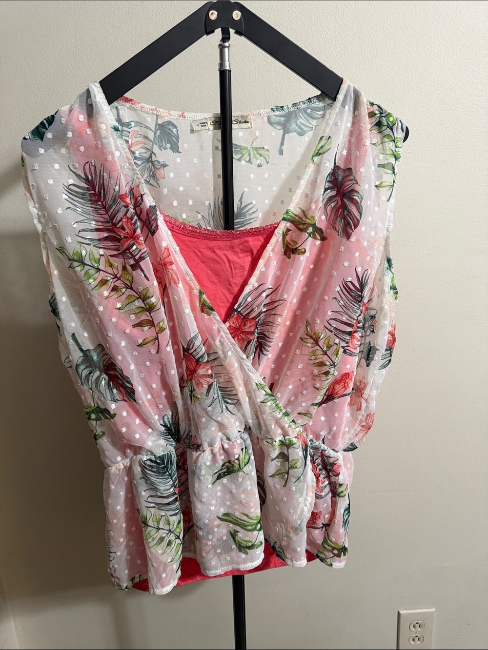 Source Unknown Pink Floral Sheer Wrap Camisole